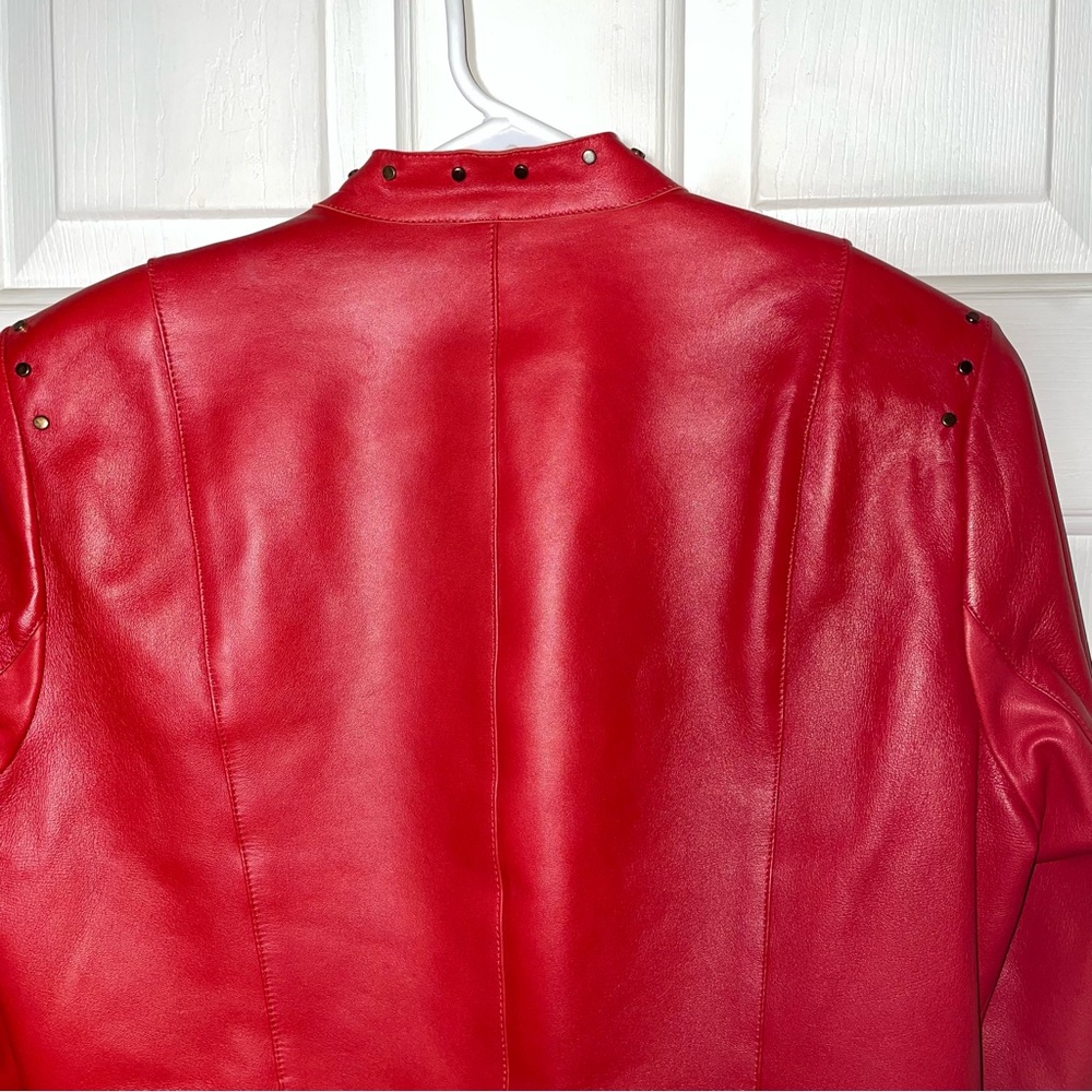 Cache Red Leather Brass Studded Jacket - image 6